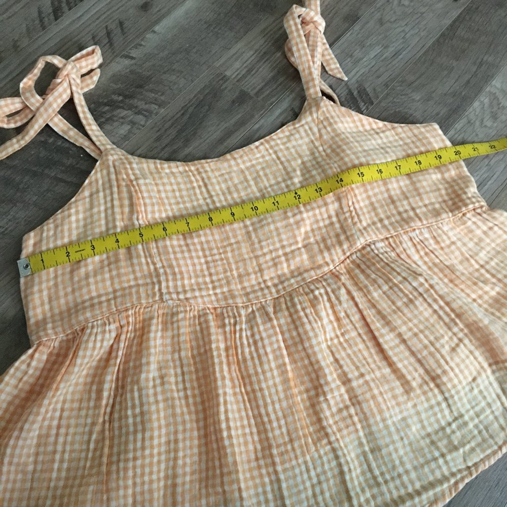 Old Navy NWT 100% Cotton Orange Gingham Smocked Tie Shoulder Tank Large - Picture 13 of 16